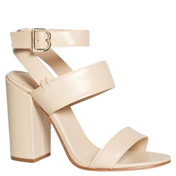 Brooks Brothers Cream Strappy Chunky Leather High Heel Sandals Size 9.5 - Picture 1 of 11
